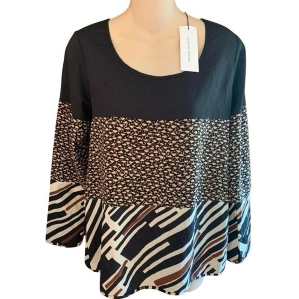 Collective Concepts Women's Blouse NWT Shirt Small Black‎ Brown White Pattern